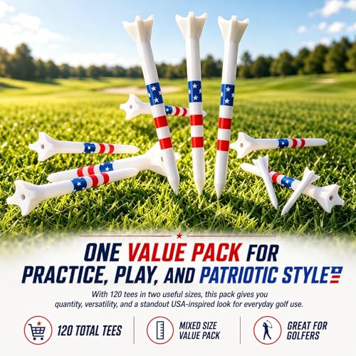 Premium Golf Tees Choose Between 200 Count or 120 Count, Professional Marking System Golf Tees 3-1/4 Inch, Reduce Friction Side Spin More Stable Golf Tees - color: 120 Pack Plastic - USA