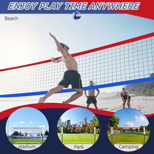 2025 Upgraded Portable Outdoor Volleyball Net Set with Adjustable Height Aluminum Poles, Volleyball Net for Backyard, Anti-Sag Design, Portable Volleyball Net for Backyard,Grass and Beach