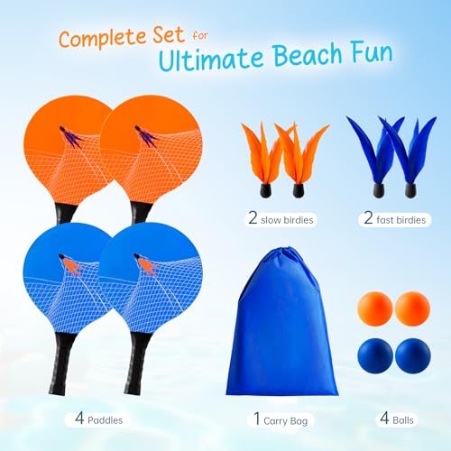 U&C Planet Beach Paddle Ball Set, Badminton Rackets, Family Game for Kids and Adults, Indoor Outdoor Game Backyard Park Camping Yard for Boys, Girls All Ages