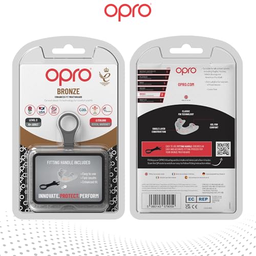 OPRO Bronze Level Moldable Mouth Guard Essential Fit (White) Adult & Kids Boxing Mouthguard for MMA & Impact Sports, Easy Self-Fit Mouth Guard for Sports, Football & Hockey - Includes Case