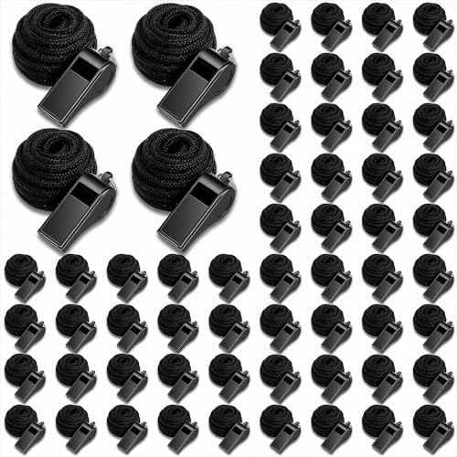MAQUITA 60 Pcs Coach Whistle with Lanyard Lifeguard Whistles Bulk Plastic Sports Loud Referee Whistle for Coach Referees Training Emergency