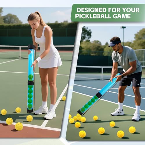 Tennis Ball & Pickleball Picker Holds 14 Balls, Ball Pickup Tube with Shoulder Strap, Lightweight Easy Pickup Portable Ball Holder, Pickleball & Tennis Ball Hopper - color: Light Blue