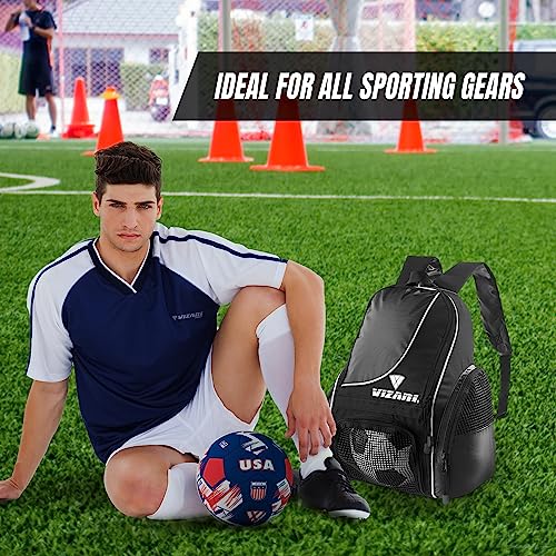 Vizari Solano Soccer Backpack With Ball Compartment and Vented Ball Pocket and Mesh Side Cargo Pockets for Adults and Teens - color: Black
