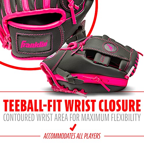 Franklin Sports Kids-Baseball Gloves - RTP Child's Tball Glove - Boys + Girls Teeball Mitt Set - Kids + Toddler - Right or Left Hand Throw - 9.5" - color: Gray/Pink