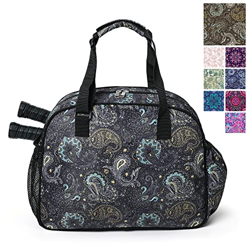Boulder Bee Pickleball Bags, Premium Pickleball Tote Bag for Girls, Women’s Hand/Shoulder Gym Bag w Water Bottle Holder, with Pickleball Racquet/Paddle Holder - color: Brown cashew flower