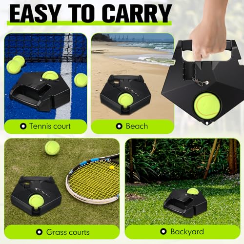Simgoing Portable Tennis Trainer Practice Rebound with Metal Base Tennis Trainer Practice Equipment with 6 Highly Elastic String Balls for Adult Kids and Beginners