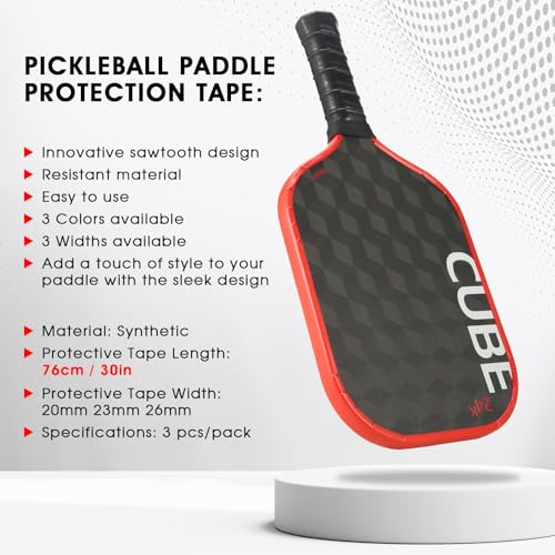 PICKLETECH Pickleball Paddle Protection Tape - Paddle Head Edge Guard - Racket Edge Protection Tape -Fit Perfectly Curved Edge -No Wrinkling - color: Red, size: Width 20mm