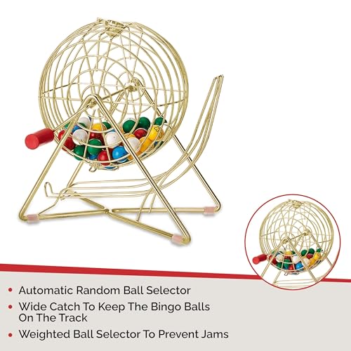 MR CHIPS Professional 11" Steel Bingo Cage Only – Fits 7/8" Bingo Balls (Not for 3/4" Balls or 38mm Ping Pong Balls) – Luxury Gold - color: Luxury Gold Bingo Cage Only