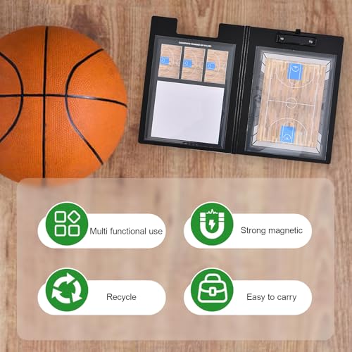 Basketball Clipboard Multi-Court White Board for Coaches, Magnetic Dry Erase Coaching Whiteboard with Upgraded Equipment - Magnets, 2 Marker Pens, Eraser, Training Essentials Coaches Gifts