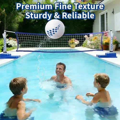 Inground Pool Volleyball Net Set, 15-25FT Adjustable Water Volleyball Kit, Complete System Includes: Pro-Net, Heavy-Duty Bases, 2 Balls & Pump, Summer Outdoor Pool Games for Adults & Kids