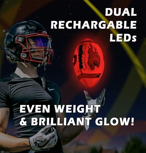 FIREBOMB™ LED Glowing Footbomb™ Football - Rechargeable Light-Up Football for Nighttime Fun, Laminated Leather Size 6, Brown Sports Ball for All Ages
