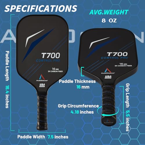 Pickleball Paddles,USAPA Approved Pickleball Paddle Set Pro | 3K Raw Carbon Fiber Textured Surface with High Grit & Spin,16mm Durable T700SC Carbon Fiber Pickle Ball Rackets for Men,Women & Families - color: Black