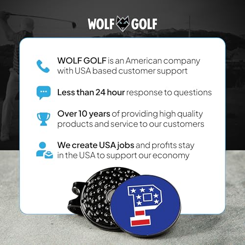 Wolf Golf Towels Golf Ball Marker Hat Clip | USA Monogram | 1 Magnetic Clip + 3 Ball Markers | Patriotic Golf Accessories for Men & Women