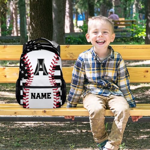 Mercuryelf Kids Backpack – Custom Baseball School Bookbag for Boys and Teens, American Flag Star Monogram School Backpack for Elementary Middle School Students, 17 Inch