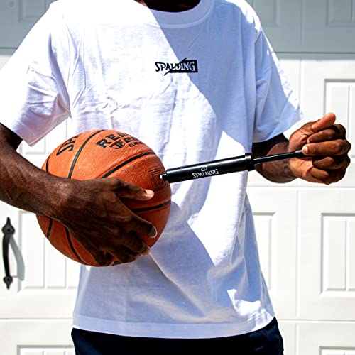 Spalding Sports Ball Pump Kit | Ideal for Basketball, Volleyball, Football, Soccer Ball & Rugby Ball | Complete Hand Pump Kit with Needles - color: Dual Action - 6" - Black