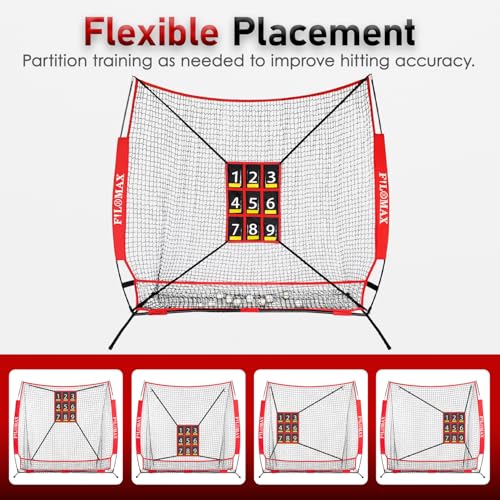 7x7ft Baseball & Softball Practice Net with Numbered Strike Zone - Heavy Duty Portable Hitting Pitching Training Net for Pitching Accuracy & Hitting Practice, Portable with Carry Bag.