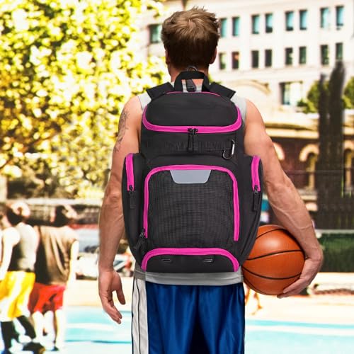LARIPOP Basketball Backpack with Ball & Ventilated Shoe Compartment Insulated Pockets for Men Youth Training - color: Rose Red
