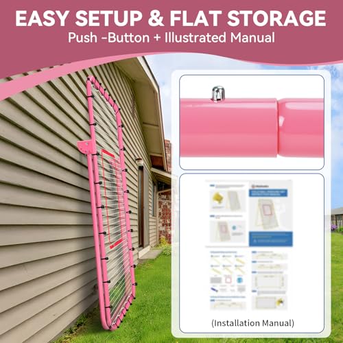 6-Angle Adjustable Volleyball Rebounder Net 7x4ft, High Stable Bounce Back Training Equipment for Practicing Volleying Bumping Spiking with High-Tension Net, PU Volleyball and Pump, Stakes - color: Pink