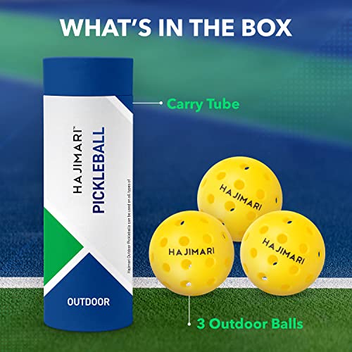 HAJIMARI Outdoor & Indoor Pickleball Balls - 3 Pack of 40-Hole Outdoor Pickleball Balls with Tube | USAPA Approved Pickleball Balls for Competitive Play | Official Pickleball Balls Size 74mm / 26g (Yellow)
