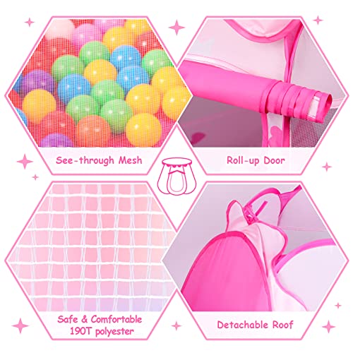DISHIO Ball Pits with 50 Balls, Pop up Tents for Kids with Star Lights, Ball Pit for Toddlers, Princess Tent Toy for 1,2,3 yrs Birthday Gifts for Girls, Easy to Assemble and Store (50 Balls Included) - style: Tent with 50 balls/lights