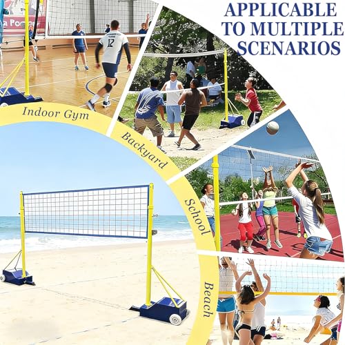 Portable Volleyball/Badminton Net Poles Suitable,Heavy Duty Volleyball Net with Poles,Adjustable 4 Heights of 5ft-6.9ft with Wheels,for Backyard Outdoor School Gym