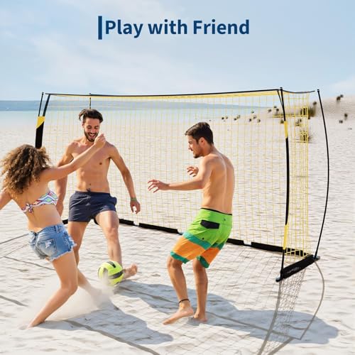 3-in-1 Soccer Rebounder Net & Goal (7x5ft/12x6ft), Dual-Function Football Trainer with Fast Rebound Net, Heavy-Duty Steel Frame, for Backyard, Field, All Ages & Skill Levels - color: Yellow, size: 12x6ft