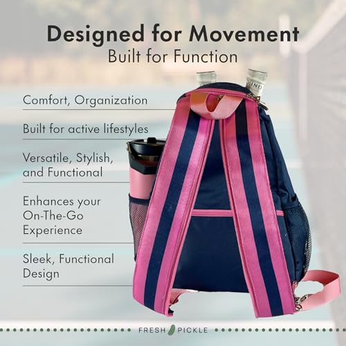 Teddi Pickleball Backpack Grn/wh- Large Capacity Pickleball Bags for Women - Durable 1000D Nylon, Multipurpose Paddle Case with Multiple Pockets, Stylish Paddle Bag - color: navy