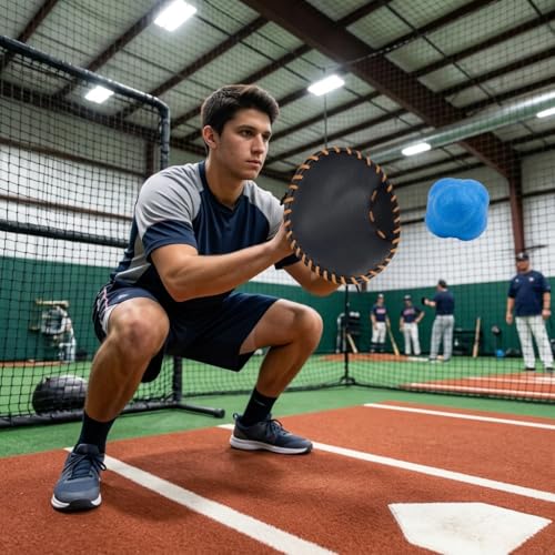 Pancake Glove Baseball Youth & Flat Gloves Softball Trainer with Agility Reaction Ball - Infield Mitt to Build Soft Hands (Ages 6-12, Right-Hand Throw) - color: white