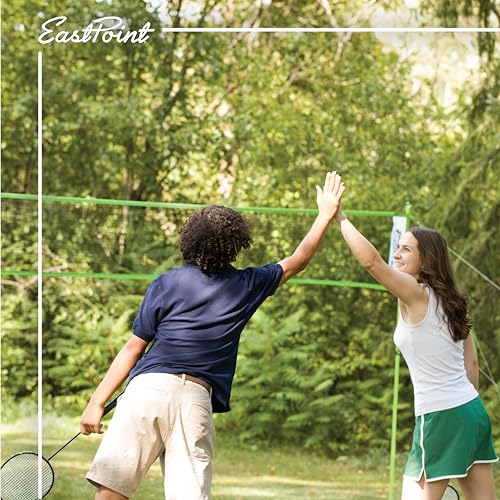 EastPoint Easy Setup Volleyball Badminton Set - Regulation, Light Green/Black - Portable Volleyball Net Design - 2-in-1 Net for Badminton & Yard Games - Includes Steel Rackets & Ball