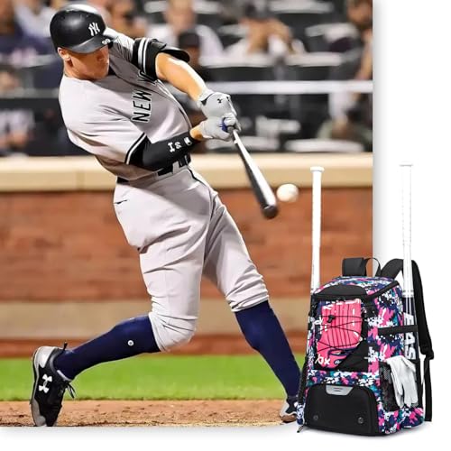 KAVIGOR Baseball Bag for Youth and Adult, Softball Backpack 40L Large Capacity, Bat Backpack with Shoes Compartment and Hidden Helmet Holder - color: Pink Camo