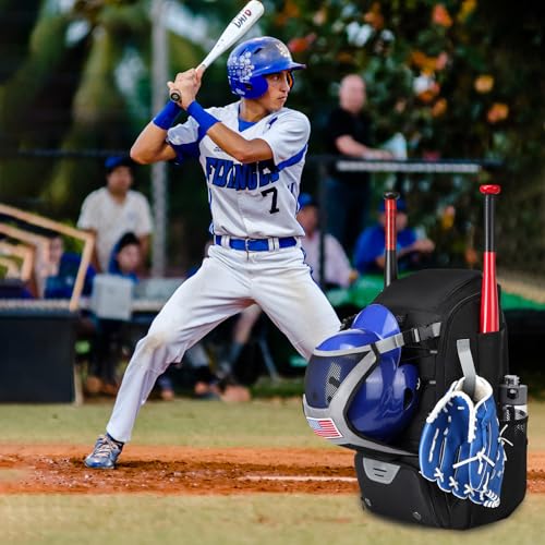Softball Bag,Softball Bat Bag For Youth Adults,Baseball Bag with Fence Hook for TBall Bat & Equipment,Lightweight Baseball Bat Backpack with Shoe Compartment,Large Main Compartment for Helmet - color: Black