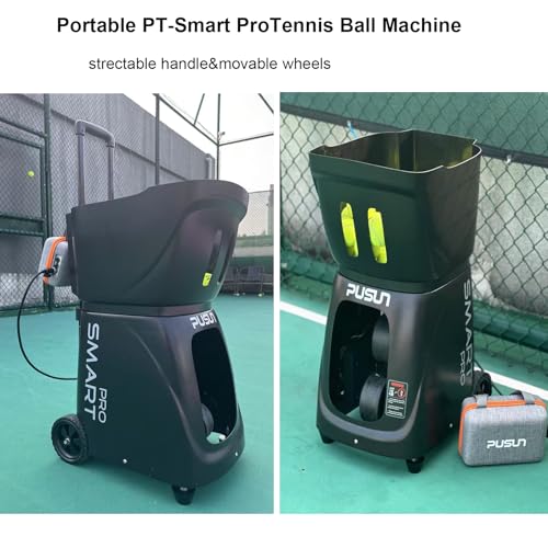 Pickleball Machine-PUSUN Launcher for Professional Training | App& Remote Control | Speed, Angle, Rotation Adjustment | Large Capacity (85+ Balls) | 4-6 Hour Battery Life | Self-Programming - color: Black