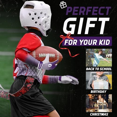 HANDLANDY Youth Football Gloves, Kids Sticky Receiver Gloves,Super Grip Football Glove Best Gift for Boys,Girls - color: White and Purple, size: X-Small-Youth