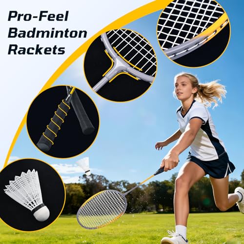 Haokelball Outdoor Badminton Net Set with Anti-Sag Winch System - 20ft Badminton Net, 4 Rackets, 4 Shuttlecocks & Carry Bag, Badminton Set for Backyard, Grass, Beach, Holiday Games - color: Gray