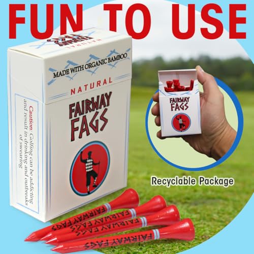 Bamboo Golf Tee Caddy - Funny Cigarette-Style Box, Durable 2 3/4" Biodegradable Wooden Golf Tees, Novelty Golf Gift for Men & Women, Wood Golf Tees 2 3/4 Inch - size: 2 Pack