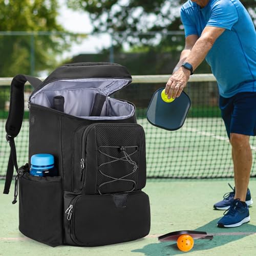 GOBUROS Pickleball Paddle Bag Backpack for 4 Rackets with Fence Hook, Pickleball Equipment Bag with Shoe Compartment for Men Women, Bag Only