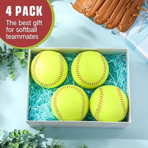 Lunmon 4 Pack 14 Inch Softballs Oversized Softball Training Equipment for Pitchers Soft Balls Pitching and Throwing Spin Trainer Raised Stitched Seams for Games and Practice