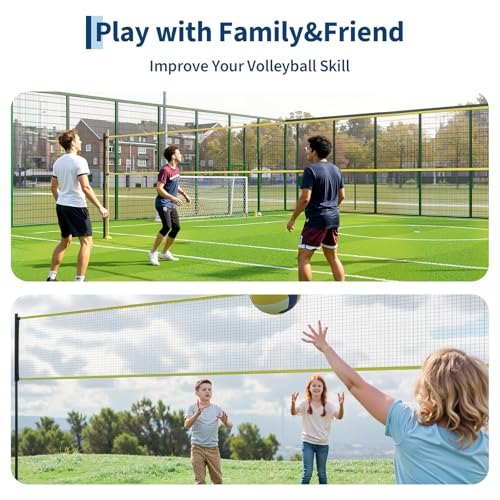 GarveeLife Portable 32 Ft Volleyball Net for Backyard & Outdoor – Adjustable Height Training Set with Bag, Ball, Pump & Ropes – Sturdy Freestanding Net for Kids, Teens, & Adults