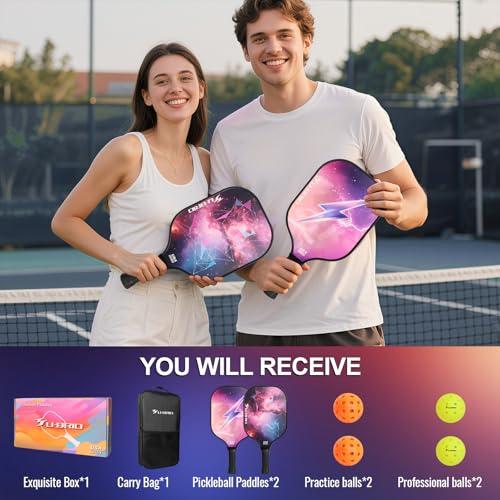 Pickleball Paddles Set of 2 Paddles 4 Balls and 1 Bag Pickleball Set 16MM Fiberglass Pickleball Paddle for Men Women, Pickleball Gifts for Women/Men Friends Family Lovers