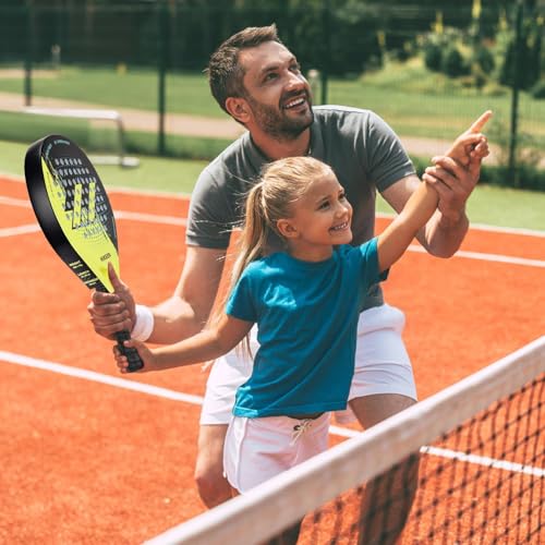 Hikeen Padel Racket Carbon Fiber Surface - EVA Memory Lightweight Paddle Racket with 3 Tennis Balls & Carry Case for Adults and Teenagers