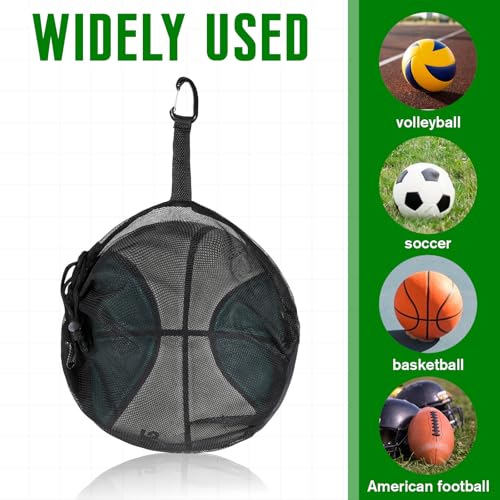 Thinp Single Mesh Ball Bag with Zipper Pocket, Ball Storage Bag Mesh Storage Bags with Double Hook Portable Drawstring Sling Back Bags for Soccer Basketball Football Volleyball Rugby