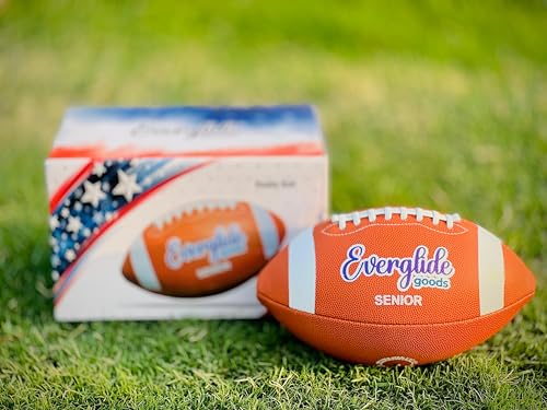 EverGlide Handmade American Football – Full Size & Junior – Durable PU Leather Litchi Grain with Grip Laces – Training, Practice, Backyard, Game-Day Play