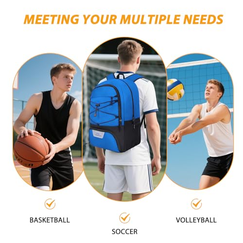Goloni Soccer Backpack Bag with Separate Ball & Cleat Shoe Compartment,Sports Gym Backpack for Teen Girls Boys Men Women Kids - color: Blue