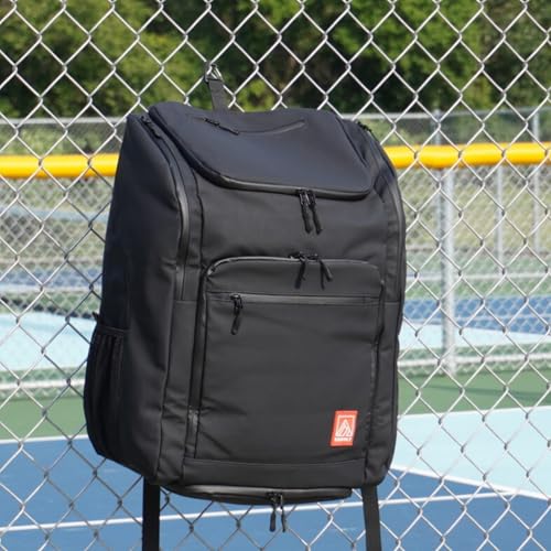 Pickleball Bag - Large Oversized Backpack Fits: 4+ Paddles, 2 Water Bottles, Laptop, Shoe Compartment, Fence Hook, Black