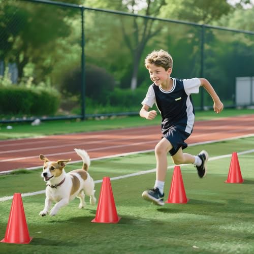 24pcs Cones 9 Inch Soccer Cones and Plastic Traffic Cones, Durable Cones for Sports Training, Ideal for Soccer, Basketball, Football, Skating, and Agility Drills Practice - color: red