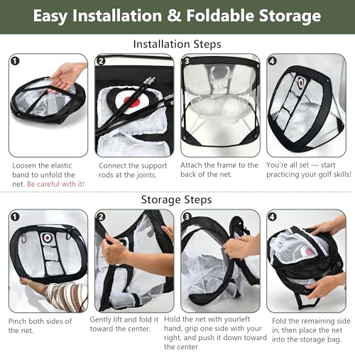 Pop-Up Golf Chipping Net Set with Mat & 8 Practice Balls- Professional Golf Chipping Practice Ideal for Indoor and Outdoor Training- - Gifts for Men, Golfers, Teenage Boys and Beginners