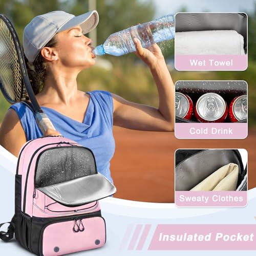 Arcoyard Tennis Bag Holds 2 Rackets, Professional Tennis Bags for Women, Tennis Backpack with Ventilated Shoe Compartment - color: Pink