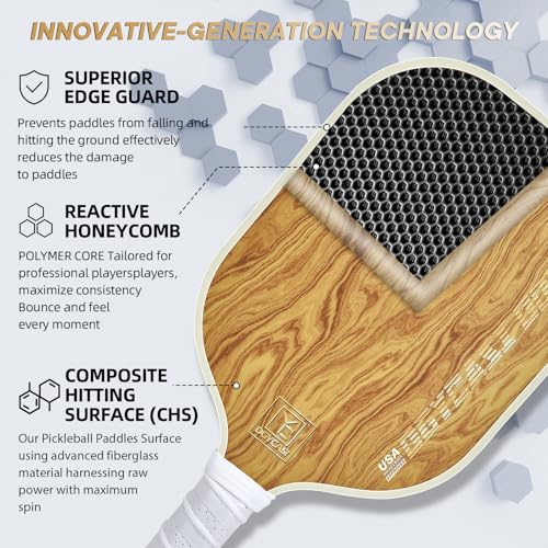 YC DGYCASI Pickleball Paddles Set of 2, 2026 USAPA Approved Pickleball Set, Fiberglass Lightweight Pickle Ball Rackets 2 Pack, 2 Outdoor Pickleball, 2 Indoor Pickleball Balls, 1 Pickleball Bag - color: Wood Grain