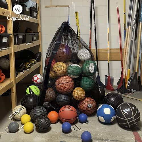 OrgaWise Heavy Duty Mesh Ball Bag,Basketball Bag for Balls,Ball Bags Mesh for Soccer/Volleyball/Football (School/Home/Park/Garage/Beach) - size: 30"x40"/76x102cm