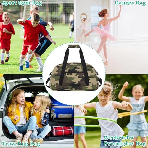 Camo Kids Duffel Bag for Boys, Camouflage Sports Gym Bag Overnight Travel Weekender Bags Lightweight Carry On Sleepovers Bag for School Practice Gymnastics - color: Camo